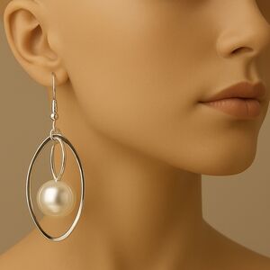 Women's Stylish Polished Silver tone Hoop, bead Design 2.5" drop dangle Earrings